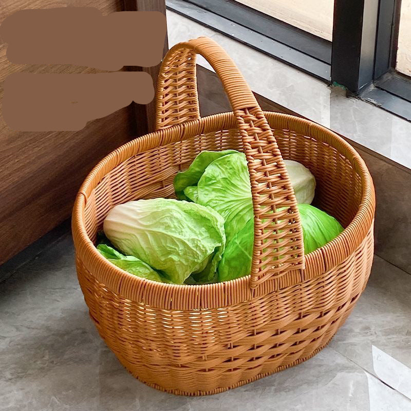 New Handmade Rattan Woven Fruit Basket Shopping Basket Cabas Egg Portable Vegetable Basket Storage Picking Picnic