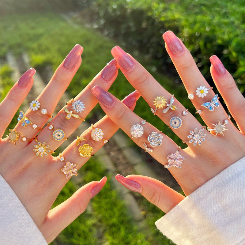 Cross-Border AliExpress Rotatable Stress Relief S925 Sterling Silver Ring for Women New Open Design Amazon Wholesale Live Streaming