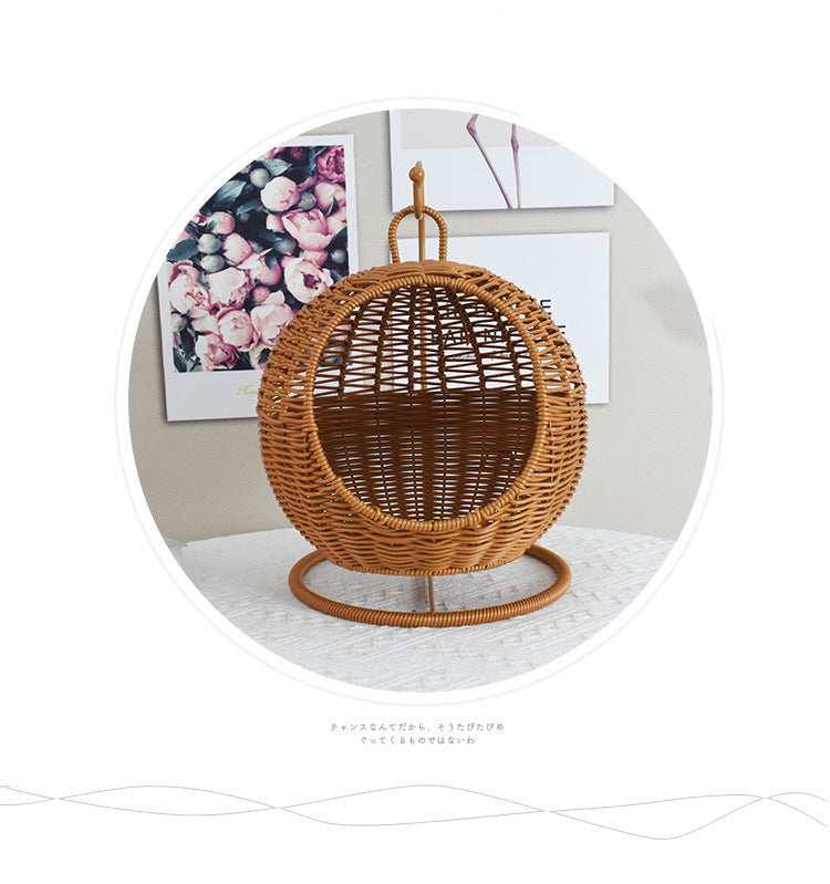 Imitation Rattan Hand-woven Storage Basket Creative Round Hanging Fruit Basket Household Hotel Snack Dried Fruit Storage Basket