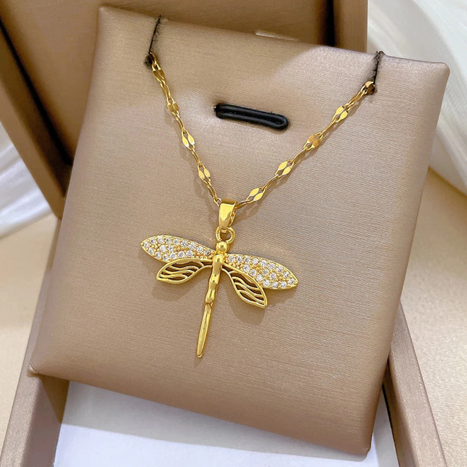 ZAKOL Classic Gold Color Stainless Steel Necklace For Women Shiny Zircon Geometric Heart Pendant Necklaces Jewelry Gift