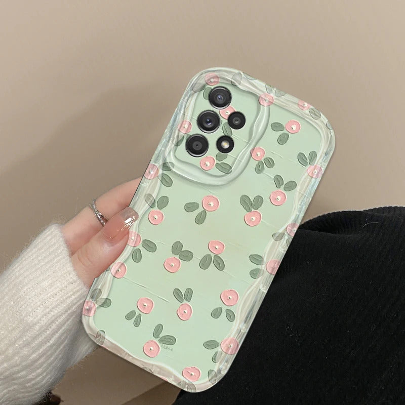 Green And Sweet Flowers For Samsung S24 S23 S21 S20 Ultra Plus FE A73 A72 A71 A51 A31 A05S A05 A04 5G Wave Oil Funda Phone Case