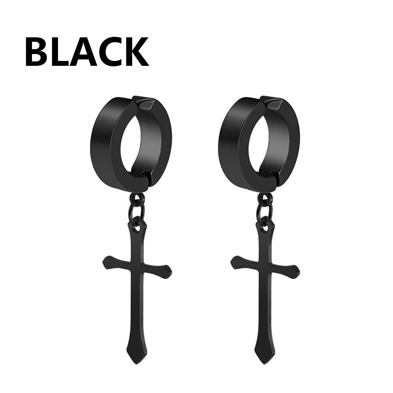 1 Pair Punk Stainless Steel Cross Stars Pendant Ear Clip No Piercing Earrings For Women Hiphop Fashion No ear hole Men Jewelry