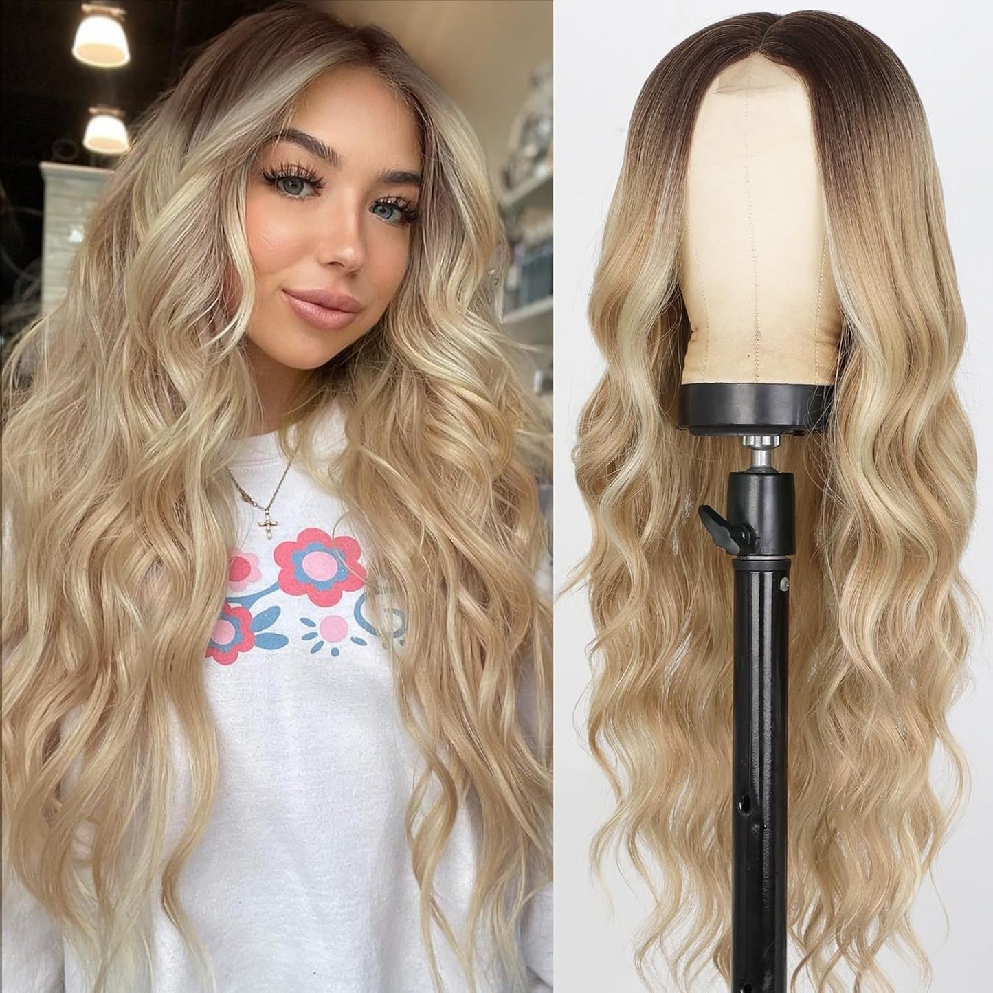 Xuchang European and American Style Wig for Women, Front Lace Wig, Middle Part, Small Lace, Highlighted Long Curly Hair, Synthetic Fiber Wig, Export Wigs