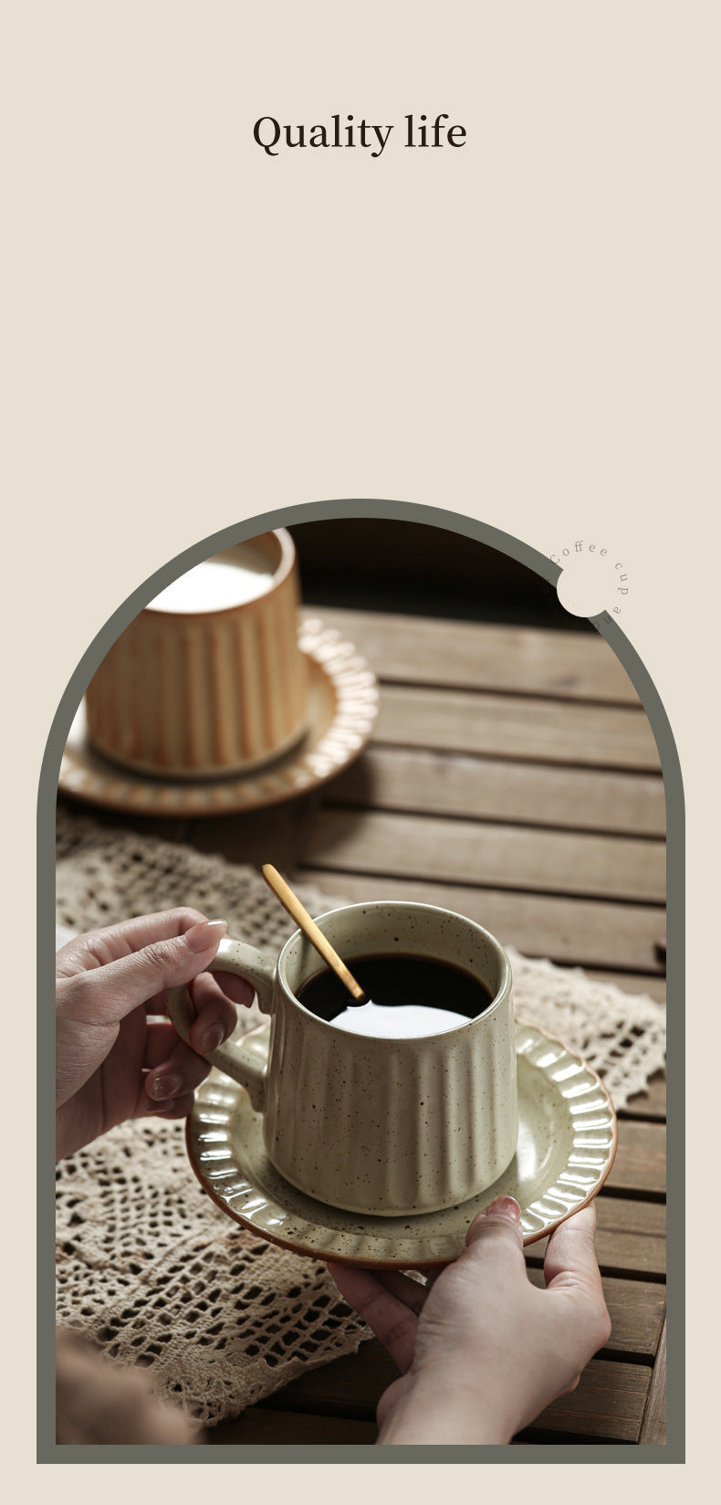 Japanese Retro Exquisite Afternoon Tea Latte Art Striped Coffee Cup and Saucer Ceramic Set Office Milk Breakfast Cup