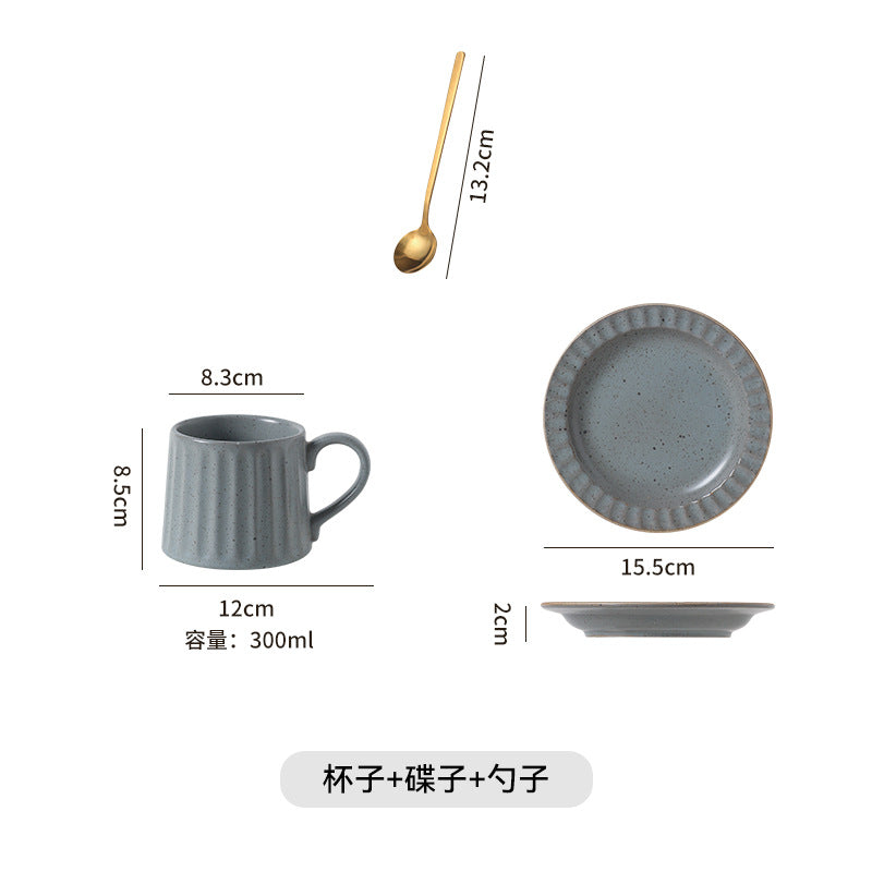 Japanese Retro Exquisite Afternoon Tea Latte Art Striped Coffee Cup and Saucer Ceramic Set Office Milk Breakfast Cup