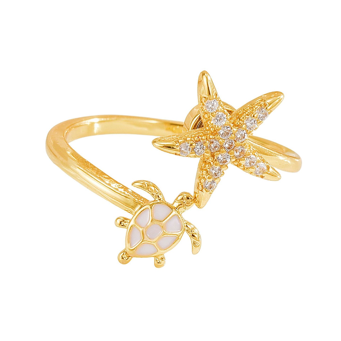 Rotating Ring for Women, Copper Gold Plated, Non-Fading, Elegant and Luxurious, Adjustable Daisy, Star, Moon, Zircon, European and American Cross-Border
