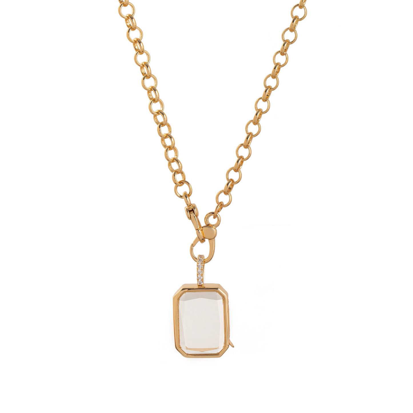Retro Personality Photo Box Pendant Necklace Openable DIY Pendant Hollow Design Transparent Box 18K Gold Color Retention