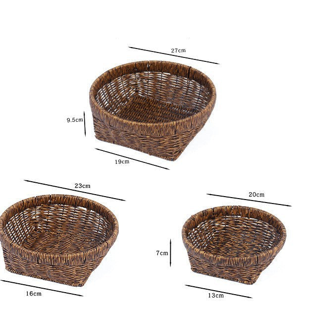 Fruit Plate Hand-Woven Japanese Bread Basket Steamed Bun Basket Living Room Household Storage Basket Rattan Double Ear Tray