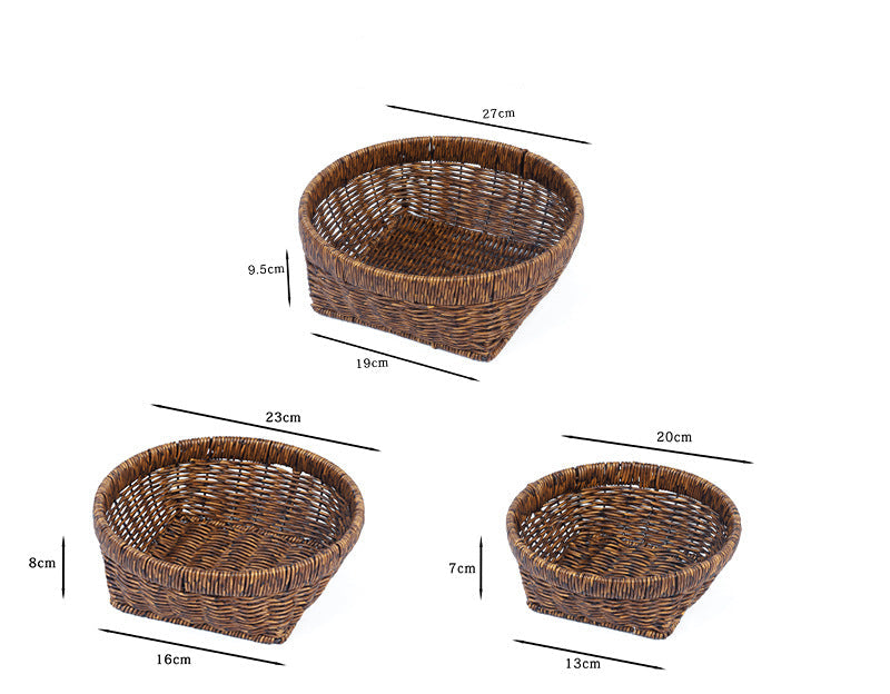 Fruit Plate Hand-Woven Japanese Bread Basket Steamed Bun Basket Living Room Household Storage Basket Rattan Double Ear Tray