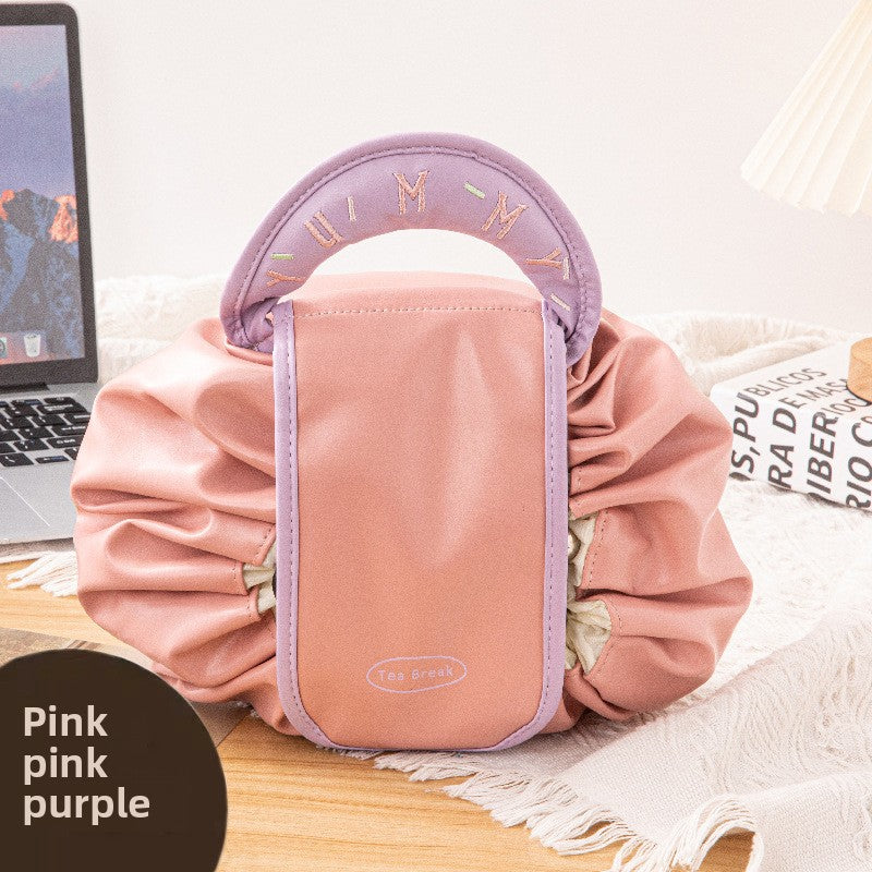 Lazy Makeup Bag for Women, Large Capacity Travel Storage Bag, Flat Drawstring Cosmetic Toiletry Bag for Men