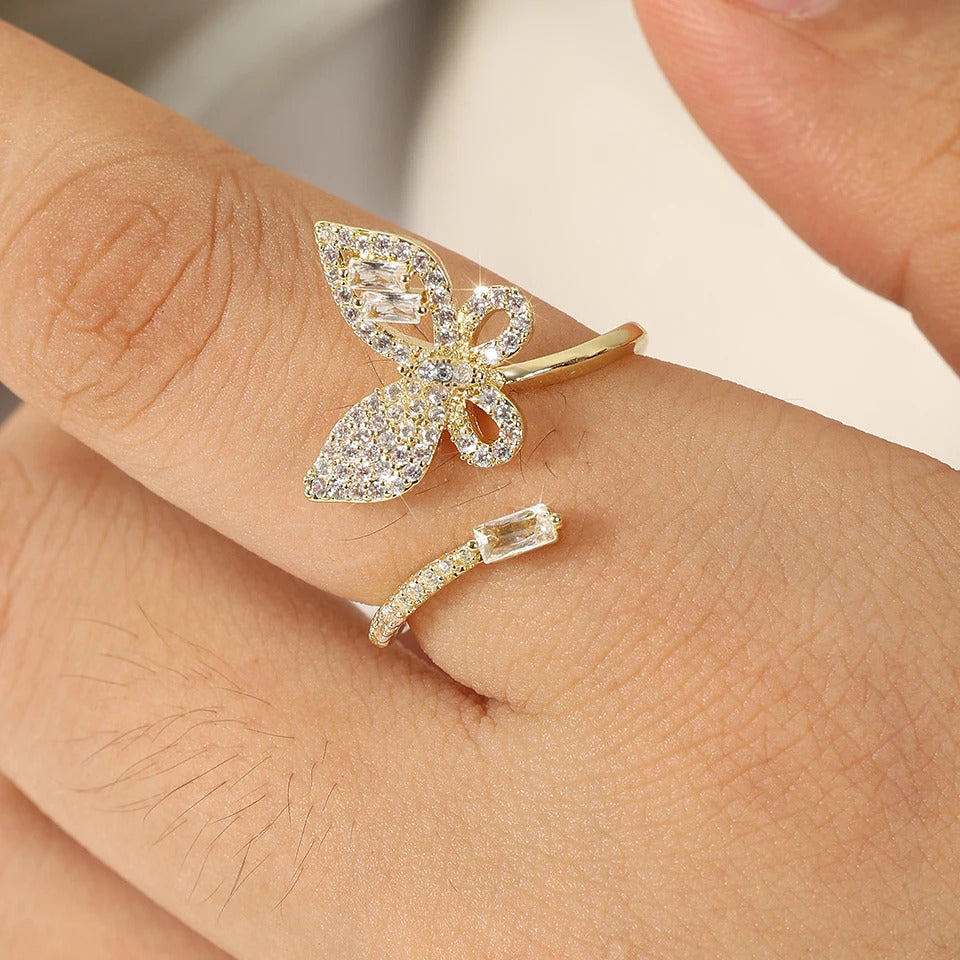 ZAKOL Exquisite Micro Inlay Zircon Butterfly Open Rings for Women Fashion Wedding Party Jewelry