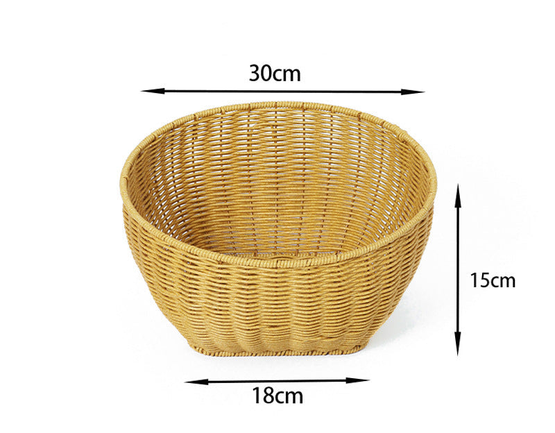 Fruit Plate Hand-Woven Japanese Bread Basket Steamed Bun Basket Living Room Household Storage Basket Rattan Double Ear Tray