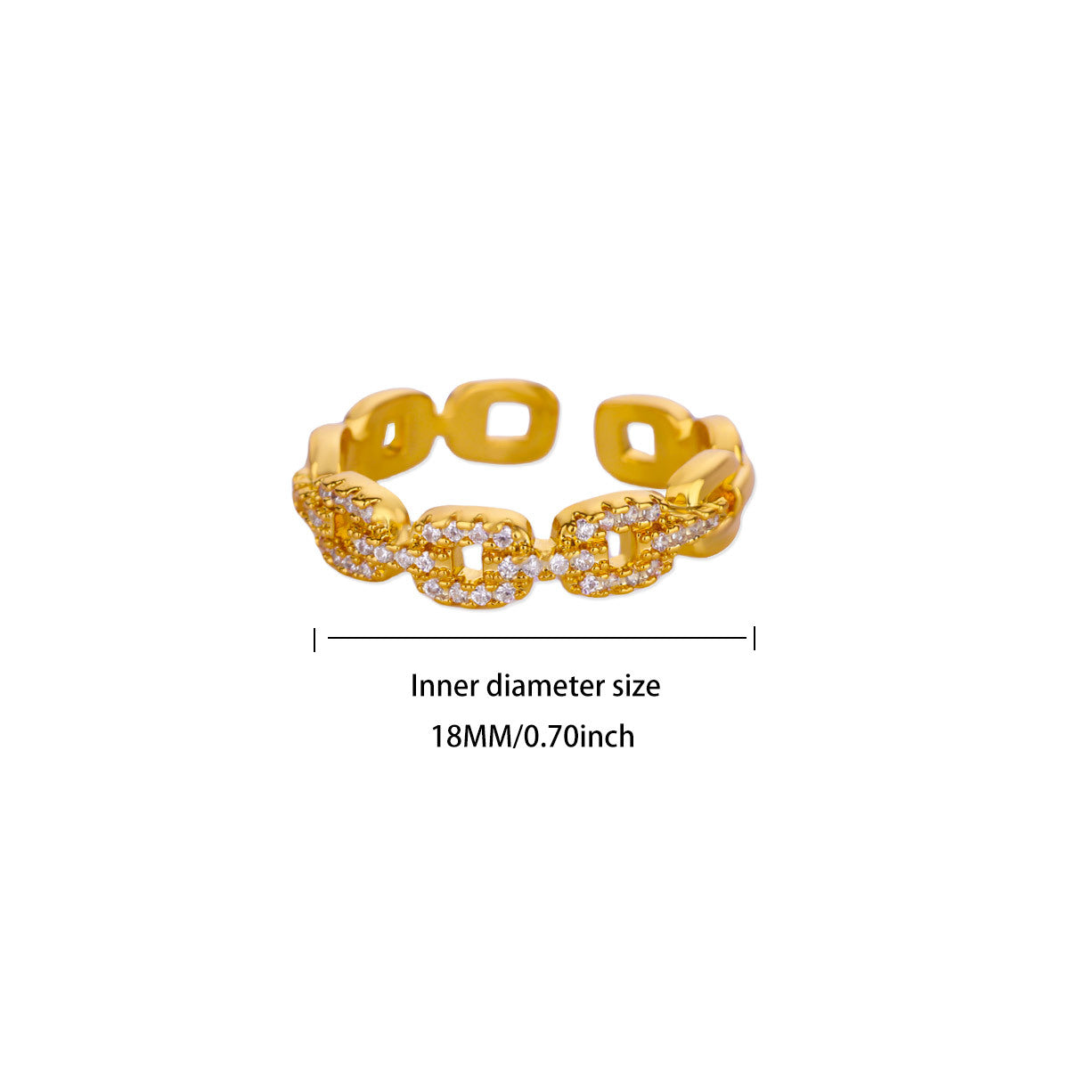 Hot Selling 18K Gold-Plated Full Diamond Titanium Steel Colorfast Open Ring Female Zircon Leaf Ring Female High Sense