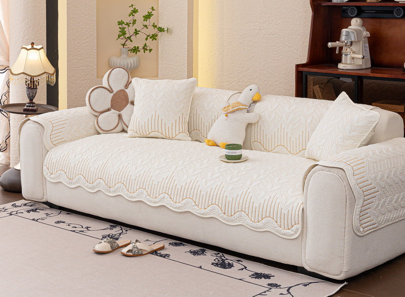 Cream Style Sofa Cushion 2025 New Model All-Season Non-Slip Seat Cushion Light Luxury High-End Genuine Leather Sofa Cover Cloth