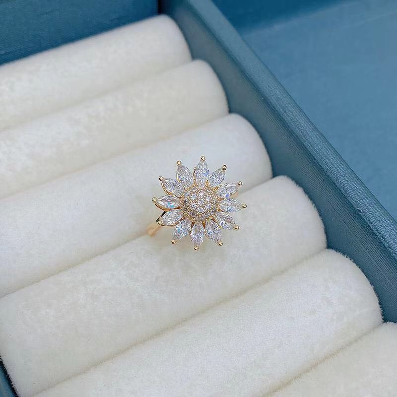 Sunflower Ring , Rotating Anxiety Relief, Simple and Versatile Sunflower Adjustable Wholesale Ring