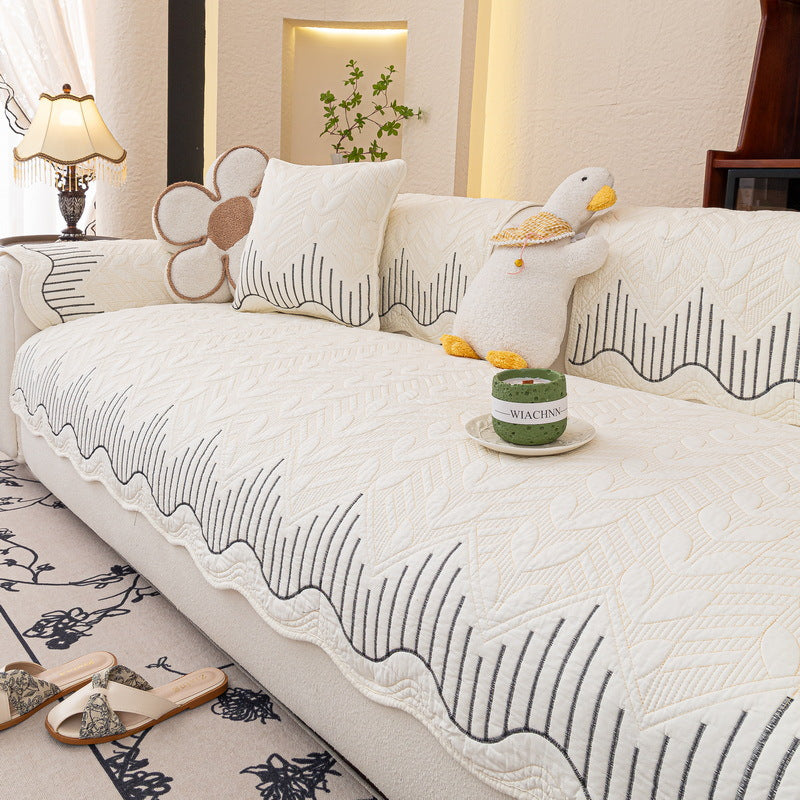 Cream Style Sofa Cushion 2025 New Model All-Season Non-Slip Seat Cushion Light Luxury High-End Genuine Leather Sofa Cover Cloth