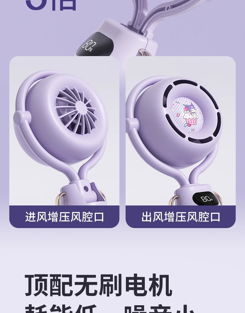 10000 Ma Sanrio Usb Folding Handheld Mini Fan Kuromi Pachacco Portable Hanging Neck Fan Bladeless Ultra-quiet Strong Breeze Fans