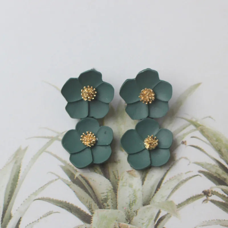 Korean New Double-layers Flower Drop Earrings for Ladies Exaggerated Women Floral Earrings Fashion Jewelry aretes de mujer