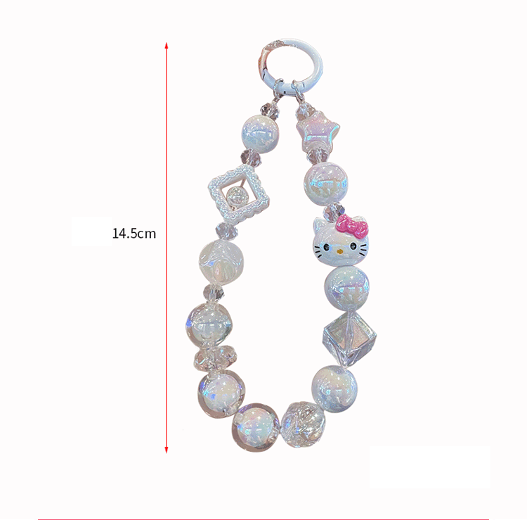 Sanrio Phone Chain Cinnamoroll Kuromi Hello Kitty Short Hanging Phone Chains Keychains Beaded Pendant Camera Chain Accessories