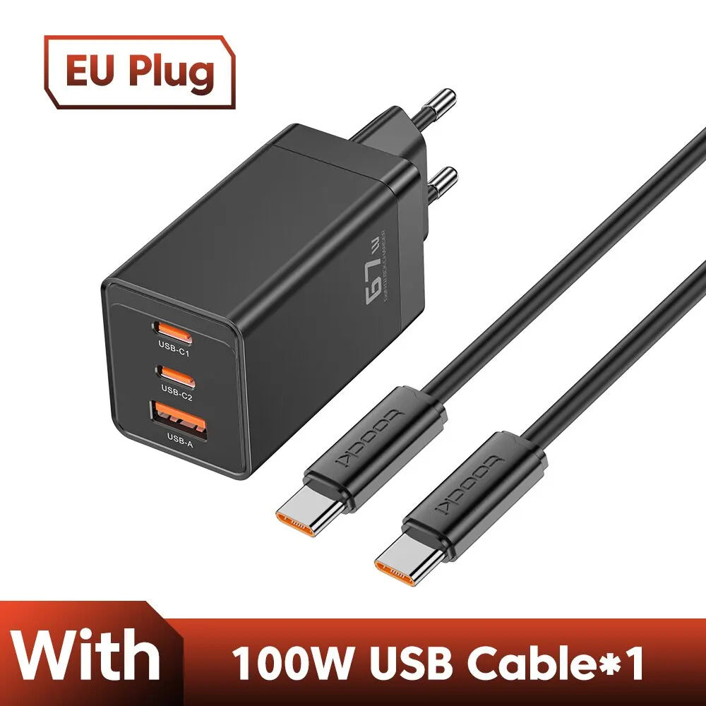 Toocki 67W GaN USB C Charger QC4.0 65W PD 3.0 Type C Fast Charger Quick For iPhone 16 15 14 13 Pro Samsung Xiaomi Huawei MacBook