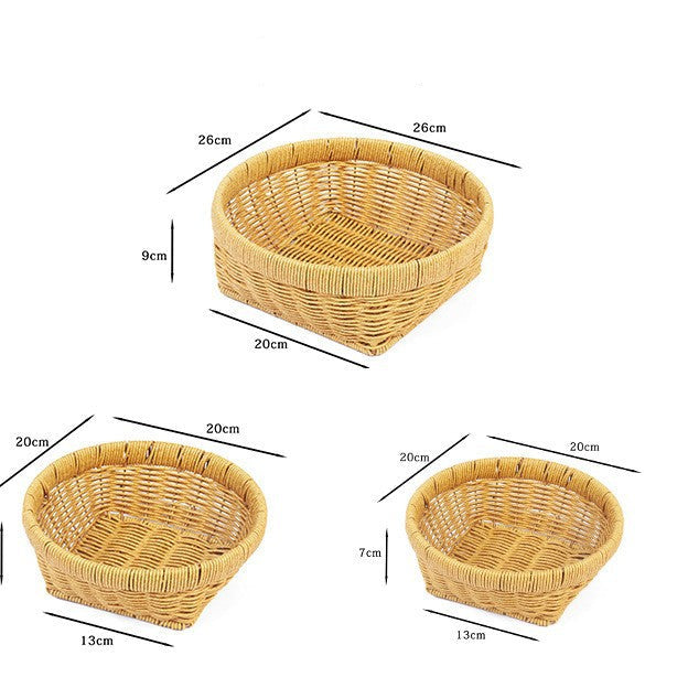 Fruit Plate Hand-Woven Japanese Bread Basket Steamed Bun Basket Living Room Household Storage Basket Rattan Double Ear Tray