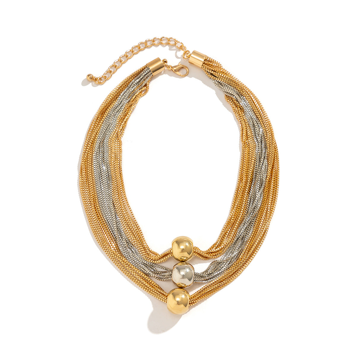 Cross-Border Exaggerated Punk Multi-Layer Chain Stacked Necklace Simple Niche Geometric Ball Personality Choker Necklace
