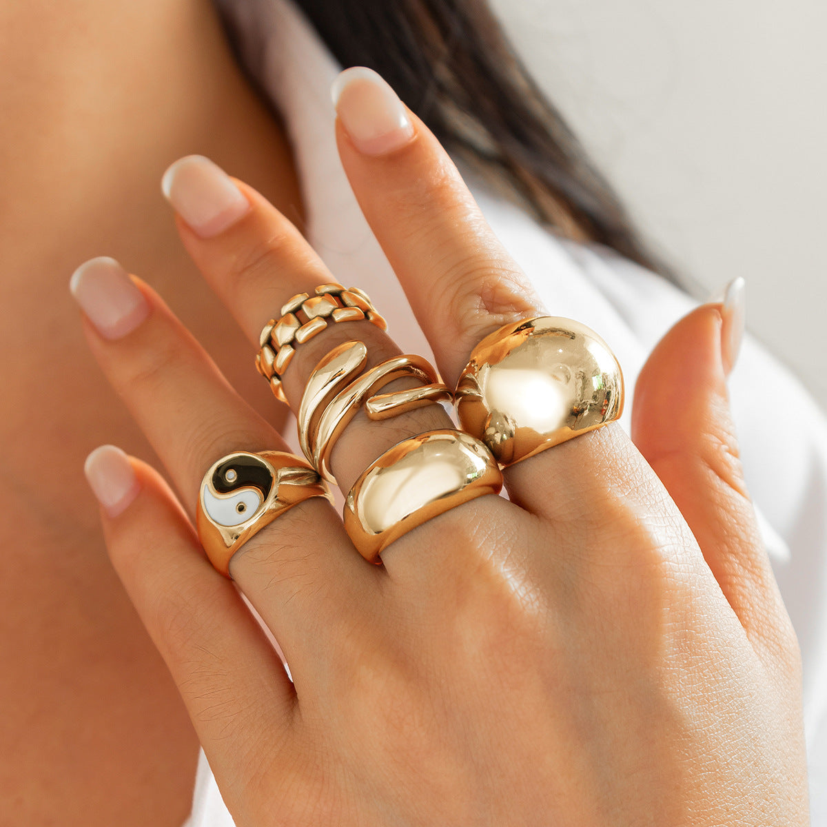 Ins Minimalist Style Trendy Exaggerated Mirror Versatile Ring Personality Alloy Hugging Ring