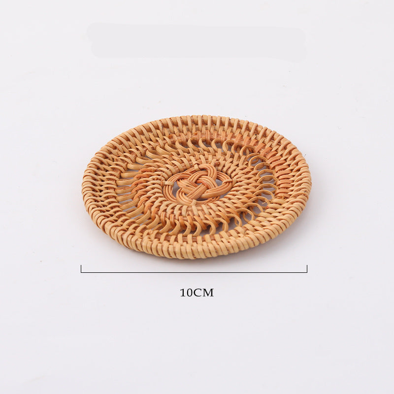 In Stock Vietnam Rattan Coaster Handmade Round Tabletop Tea Coaster Autumn Rattan Dining Table Western Food Mat Heat Insulation Tea Set Accessories