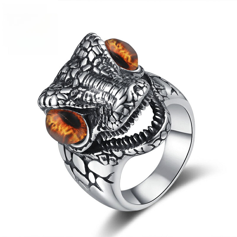 Titanium steel non-fading jewelry personalized fashion four-color dinosaur head ring men's light luxury non-fading high-level ring