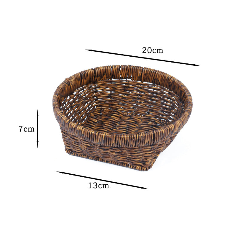 Fruit Plate Hand-Woven Japanese Bread Basket Steamed Bun Basket Living Room Household Storage Basket Rattan Double Ear Tray