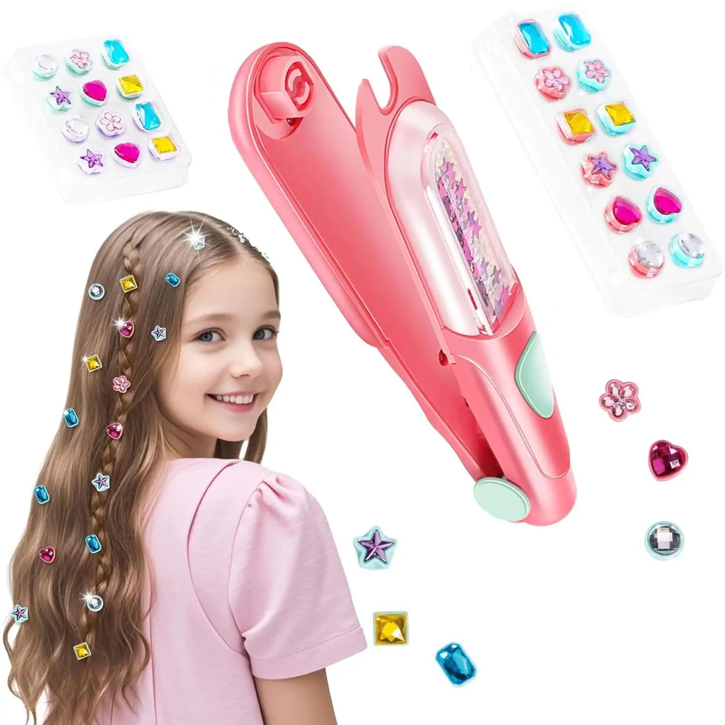Hair Gem Stamper Kit Blingling Hair Jewels for Girls Toys Hair Styling Tool with Reusable Shining Diamonds Pretend Play Toy Gift
