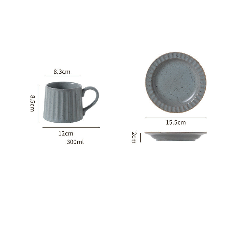 Japanese Retro Exquisite Afternoon Tea Latte Art Striped Coffee Cup and Saucer Ceramic Set Office Milk Breakfast Cup