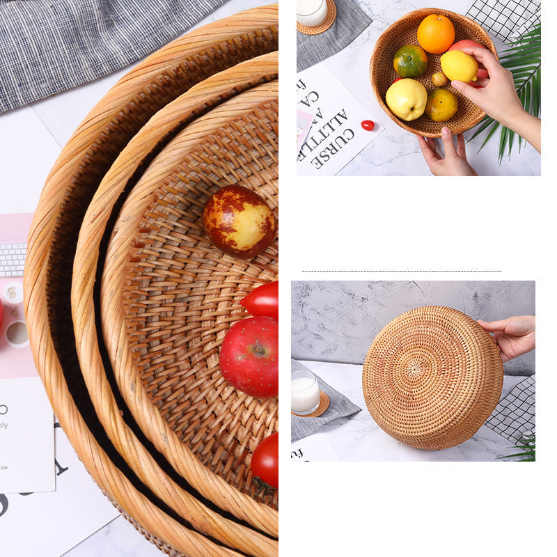 Rattan Handwoven Fruit and Vegetable Basket, Cookie Candy Bread Storage Basket, Living Room Desktop Organizer Storage Basket