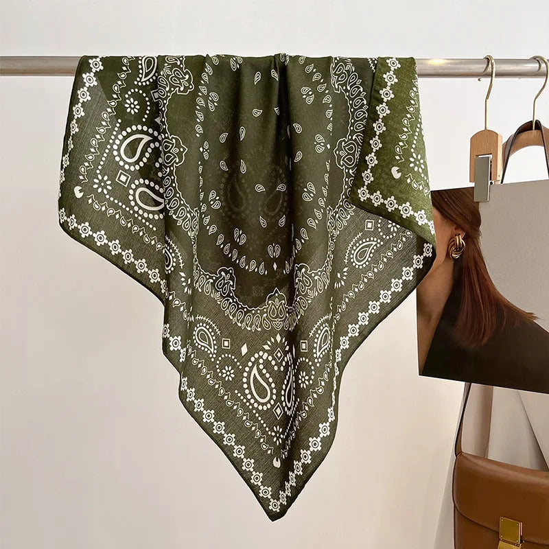 Spring/Summer 70cm Cashew Print Square Scarf Women’s Breathable Imitation Silk Bandanna Luxury Female Neckerchief Fashion Hijab