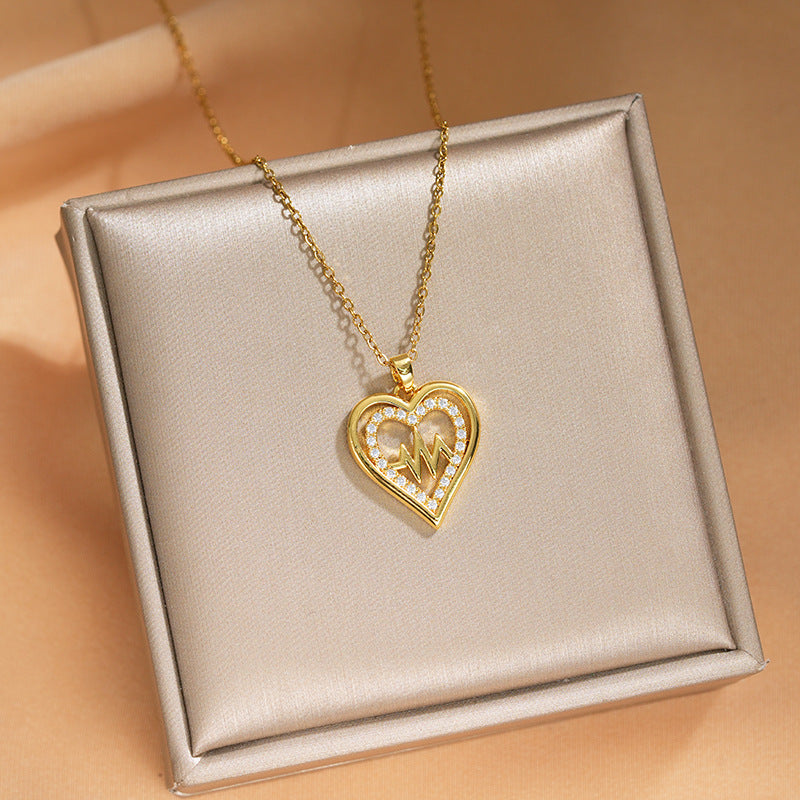 Elegant Inlaid Zircon Exquisite Titanium Steel Necklace for Women Fashionable Versatile Internet Celebrity Collarbone Chain Niche Light Luxury Jewelry