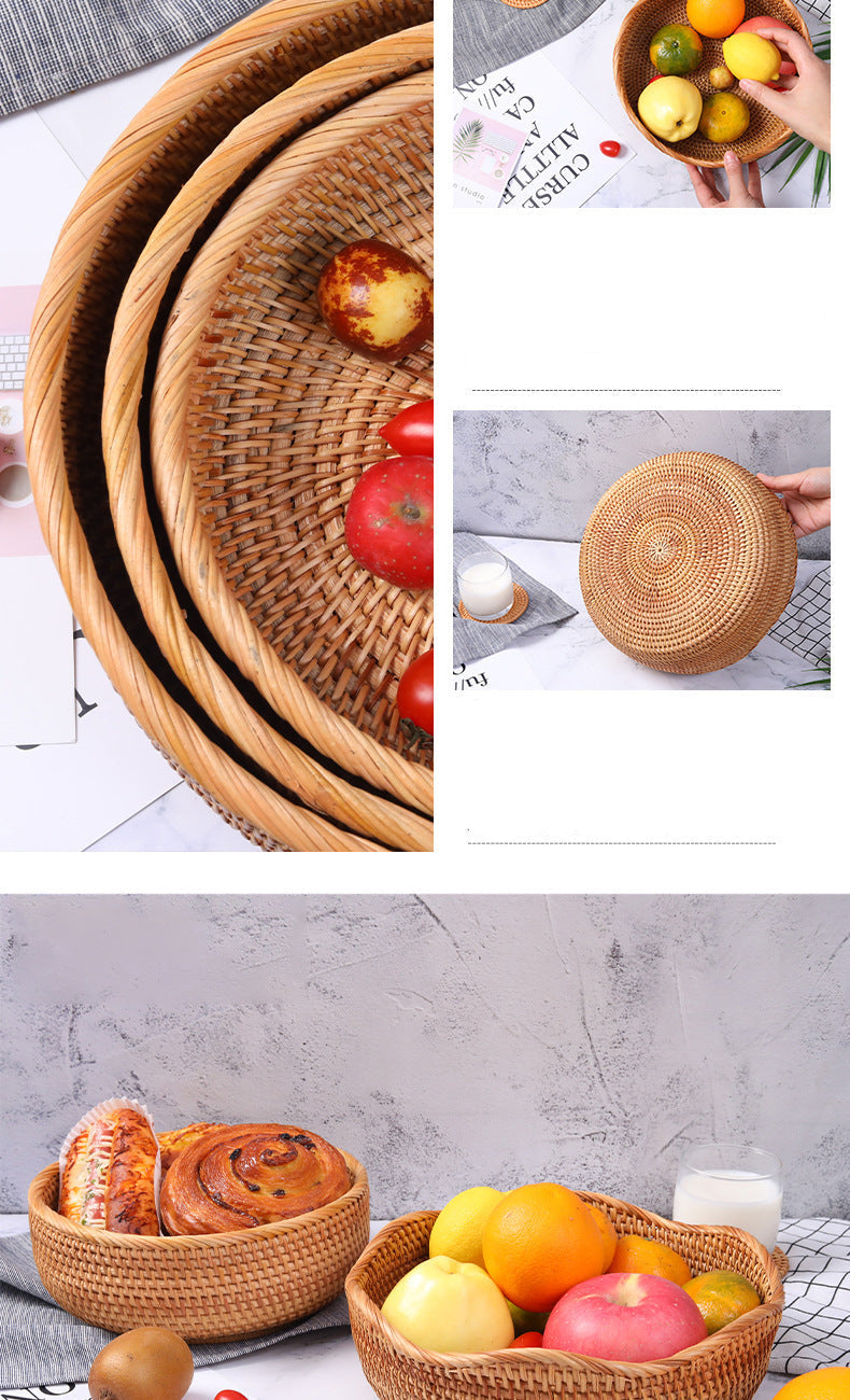 Rattan Handwoven Fruit and Vegetable Basket, Cookie Candy Bread Storage Basket, Living Room Desktop Organizer Storage Basket