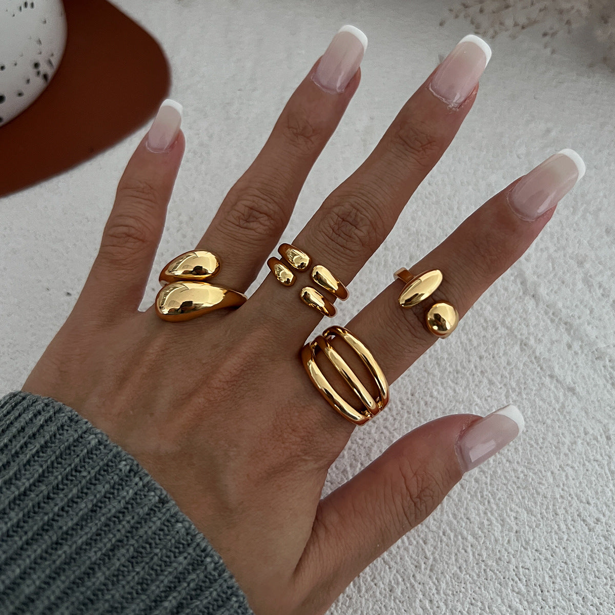 Hand Jewelry Personality Smooth Irregular Geometric Joint Ring Hip Hop Style Women's Ring Set