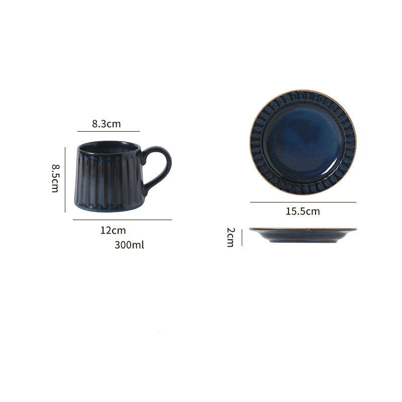 Japanese Retro Exquisite Afternoon Tea Latte Art Striped Coffee Cup and Saucer Ceramic Set Office Milk Breakfast Cup