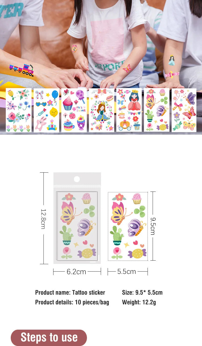 10 Pack Fake Tattoo Stickers Cartoon Temporary Tattoos Kids Arms Diy Body Art Cartoon Collection Mermaid Animals Astronaut