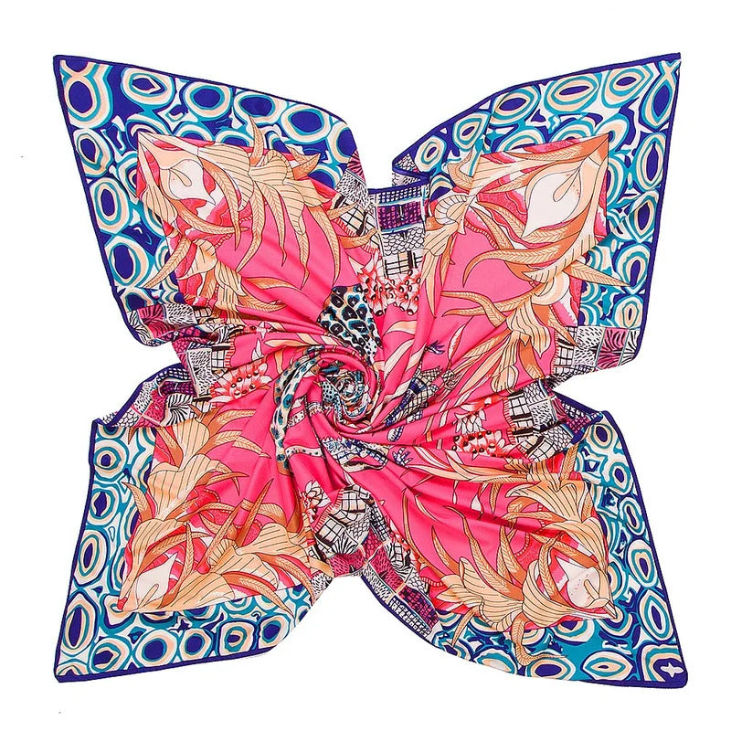 130x130CM Twill Silk Square Scarf Animals Print Women Scarves&Wrap Giraffe Neckerchief Spanish Large Bandana Neck Shawl Wraps