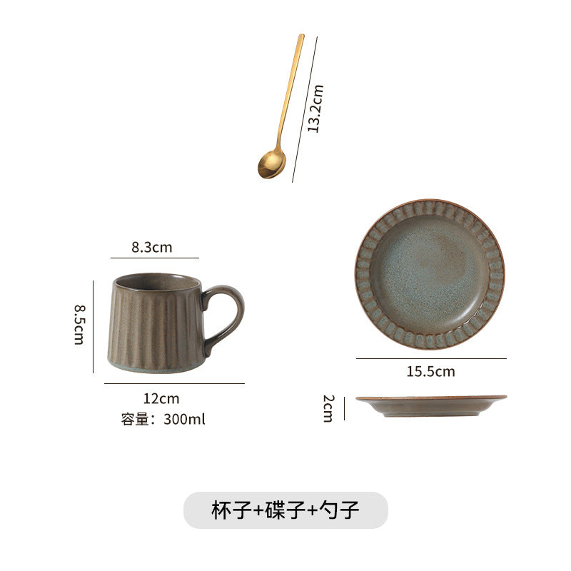 Japanese Retro Exquisite Afternoon Tea Latte Art Striped Coffee Cup and Saucer Ceramic Set Office Milk Breakfast Cup