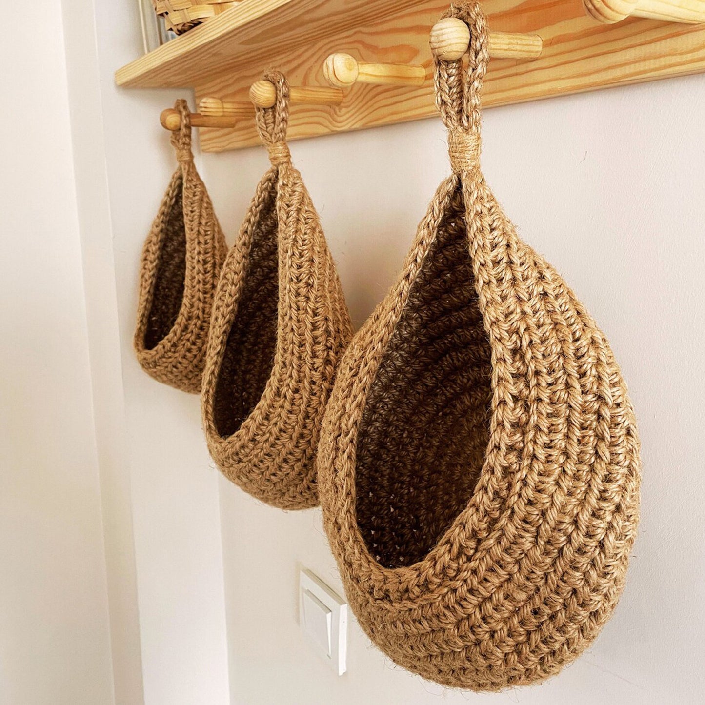 Wall-Mounted Vegetable Storage Fruit Basket Bird's Nest Wall Hanging Water Drop Net Bag Handmade Woven Cotton Rope Wall Hanging Bag for Home Use