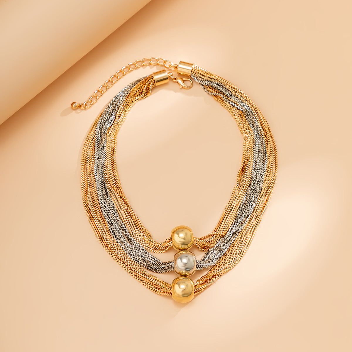 Cross-Border Exaggerated Punk Multi-Layer Chain Stacked Necklace Simple Niche Geometric Ball Personality Choker Necklace