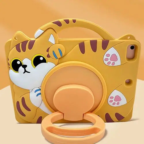 Cartoon Lucky Cat Silicone Case For Samsung Galaxy Tab A9 A7 Lite 8.7 S6 Lite 10.4 A8 X200 X205 Slot 360° Rotating Stand Cover