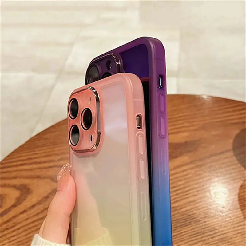 Luxury Gradient Rainbow Clear Phone Case For iPhone 16 Pro Max 15 14 13 12 11 X XR XS Plus Shockproof Camera protection Cover