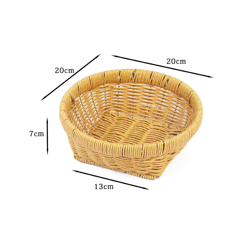 Fruit Plate Hand-Woven Japanese Bread Basket Steamed Bun Basket Living Room Household Storage Basket Rattan Double Ear Tray