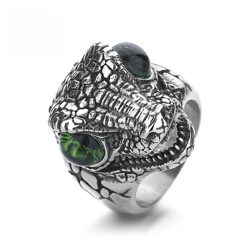 Titanium steel non-fading jewelry personalized fashion four-color dinosaur head ring men's light luxury non-fading high-level ring