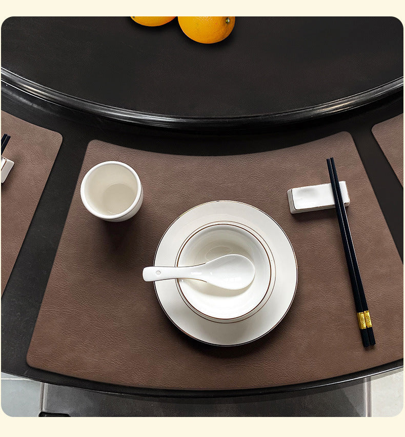 Chinese Style Household Leather Placemat Hotel Restaurant Fan-shaped Western Placemat European Cowhide Pattern Heat-resistant Dining Table Mat