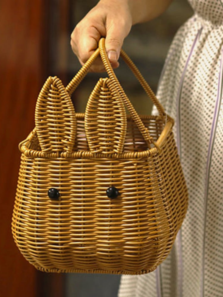 New Imitation Rattan Hand-Woven Hand-Held Basket Wedding Gift Photography Props Storage Basket Rabbit Fruit Basket