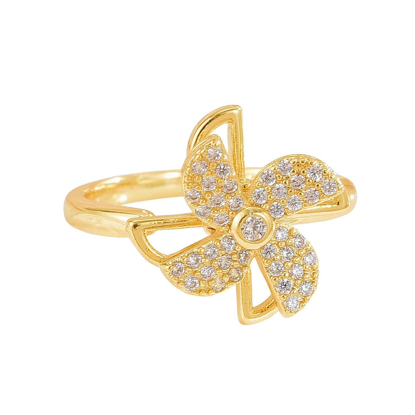 Rotating Ring for Women, Copper Gold Plated, Non-Fading, Elegant and Luxurious, Adjustable Daisy, Star, Moon, Zircon, European and American Cross-Border